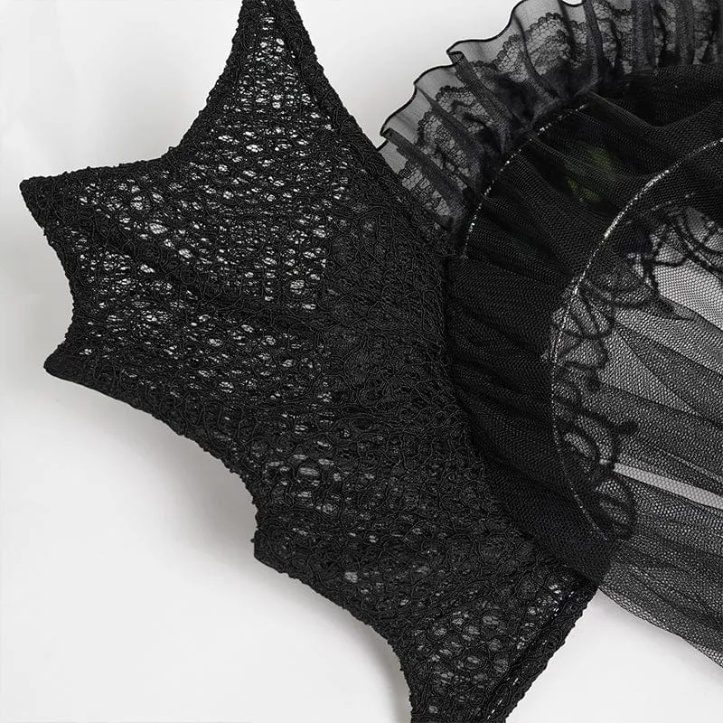 Gothic-Kopfbedeckung für Damen mit Fledermausflügel-Rosenmuster aus Netzstoff