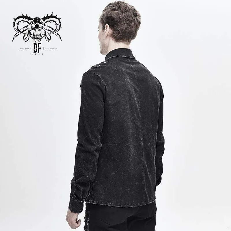 Herren Punk Mesh Applique Harness Denim Shirts