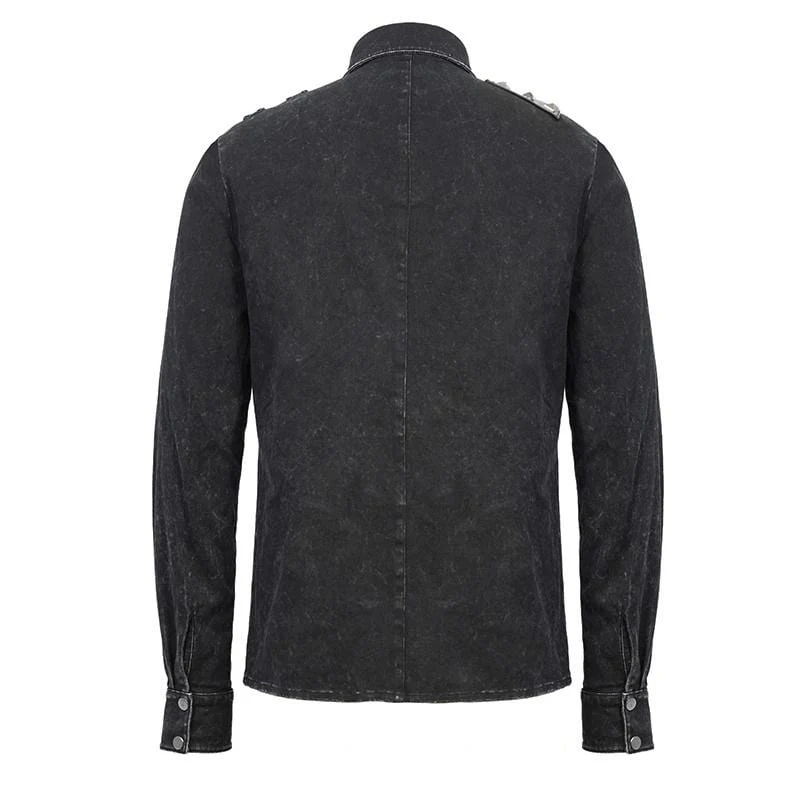 Herren Punk Mesh Applique Harness Denim Shirts