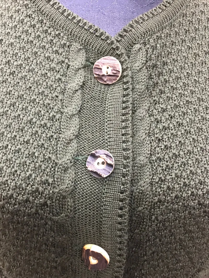 Vintage Trachten Strickjacke Damen Dunkelgrün Lepegro – Größe 44