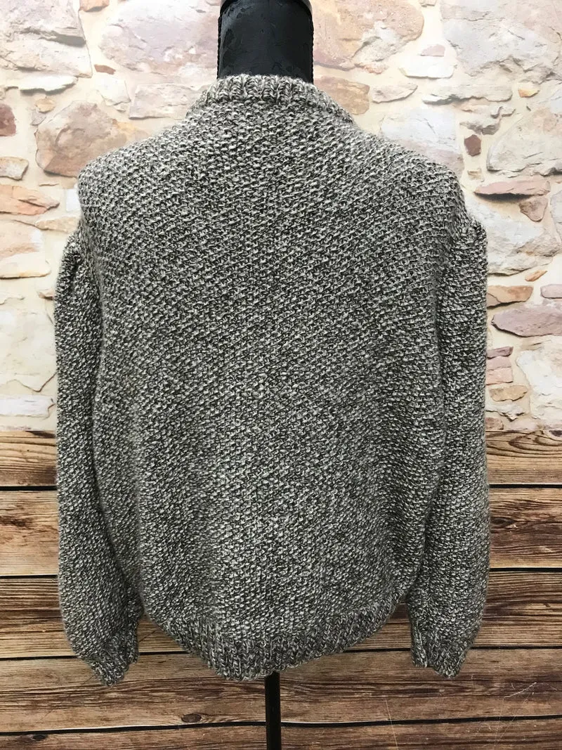 Vintage Trachten Strickjacke Damen Braun-Beige mit Edelweiß – Größe 46