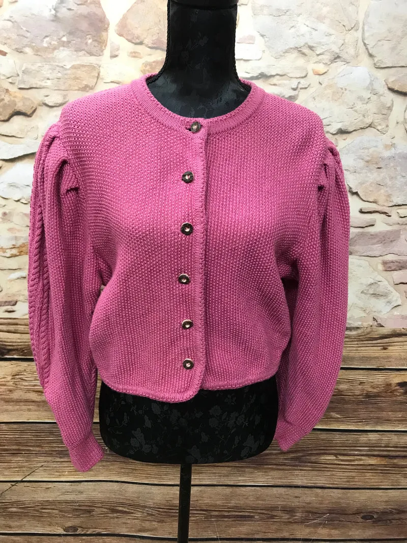 Vintage Trachten Strickjacke Damen Rosé aus Schurwolle – Größe 38