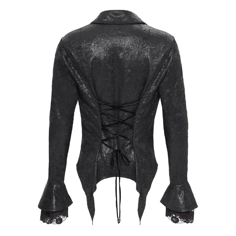 Gothic-Herrenhemd mit ausgestellten Ärmeln, Schnürung und Schwalbenschwanz