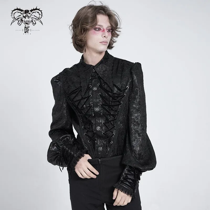 Gothic-Hemd für Herren mit Riemchen und Puffärmeln und Spitzensaum