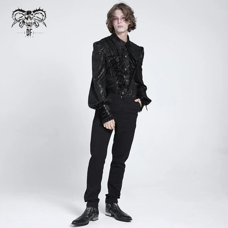 Gothic-Hemd für Herren mit Riemchen und Puffärmeln und Spitzensaum