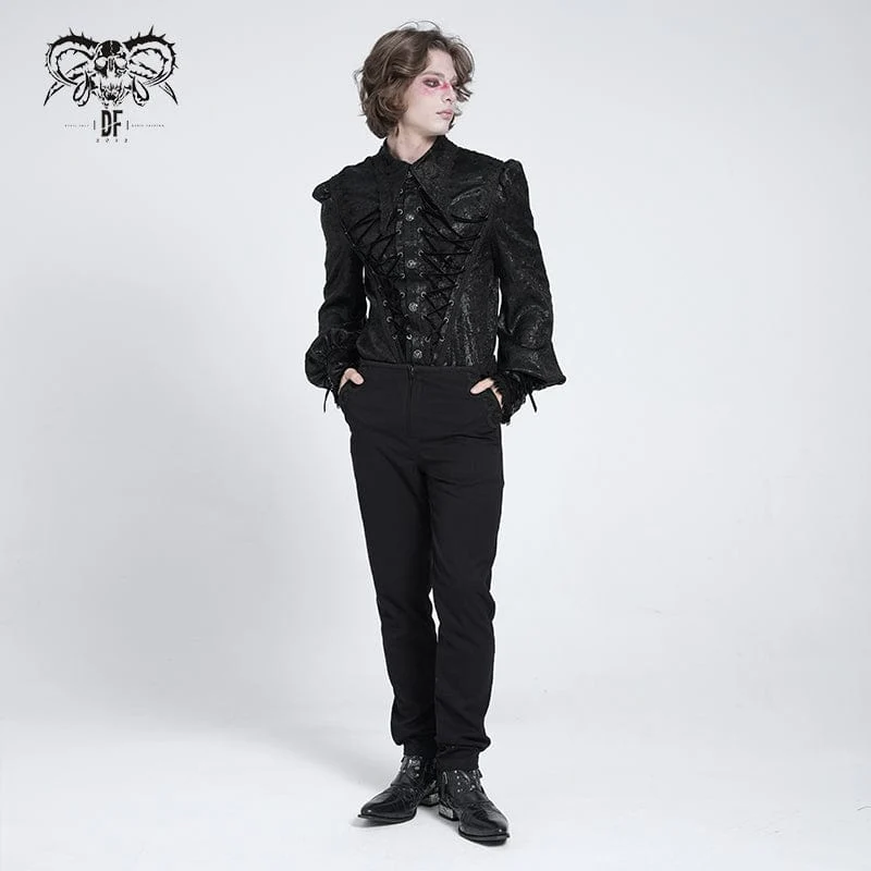 Gothic-Hemd für Herren mit Riemchen und Puffärmeln und Spitzensaum