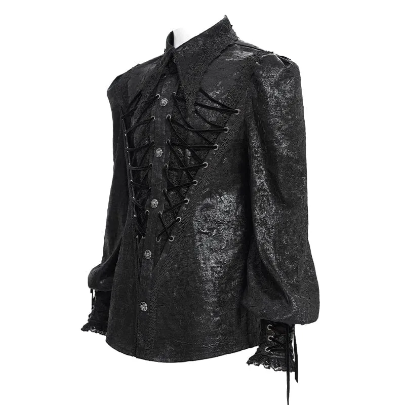 Gothic-Hemd für Herren mit Riemchen und Puffärmeln und Spitzensaum