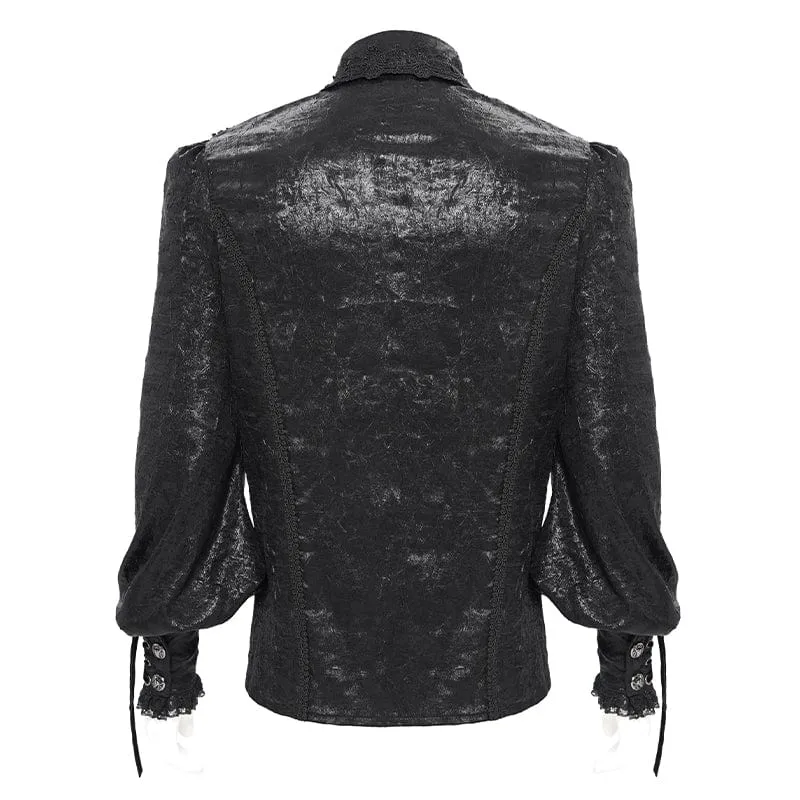Gothic-Hemd für Herren mit Riemchen und Puffärmeln und Spitzensaum