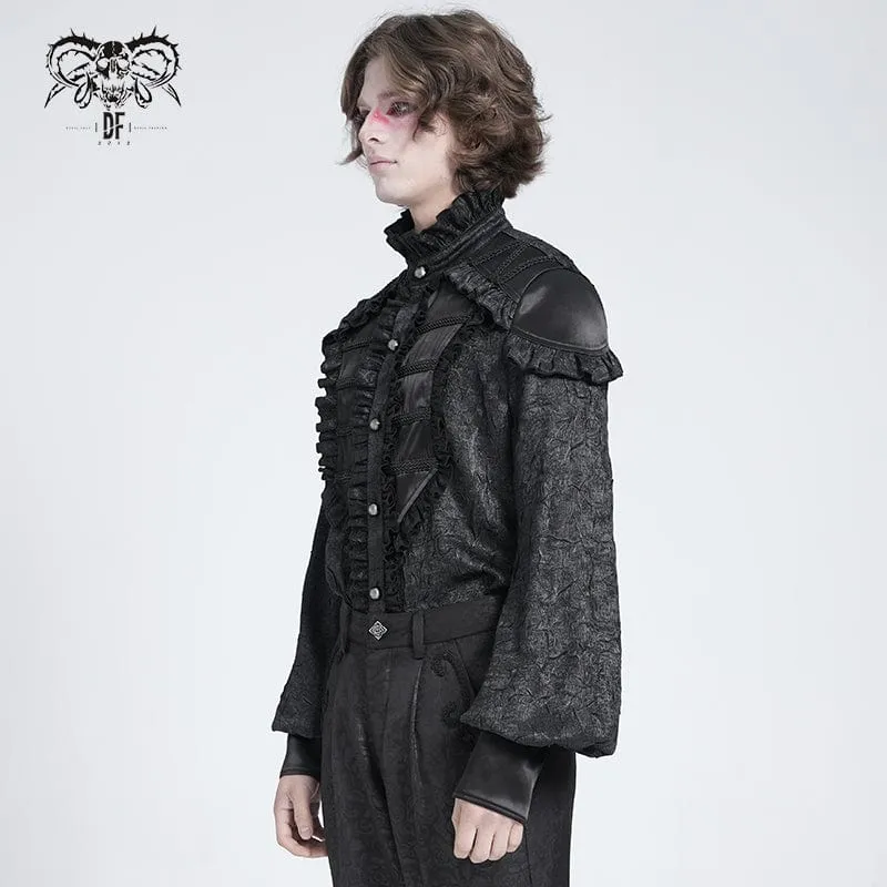 Gothic-Hemd mit Rüschen und Stehkragen und Puffärmeln für Herren, Schwarz
