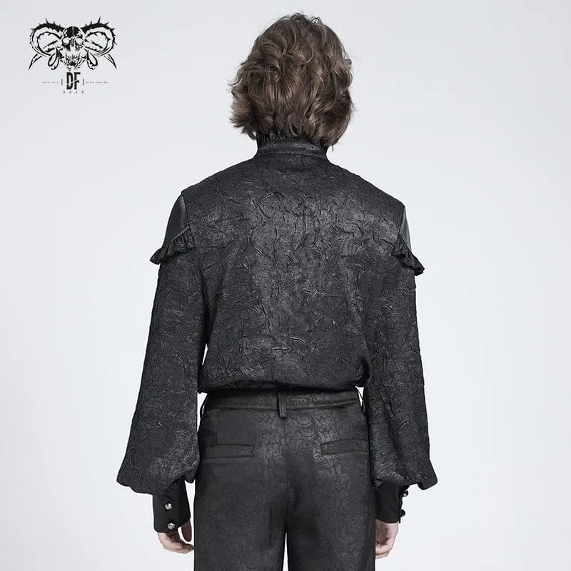 Gothic-Hemd mit Rüschen und Stehkragen und Puffärmeln für Herren, Schwarz