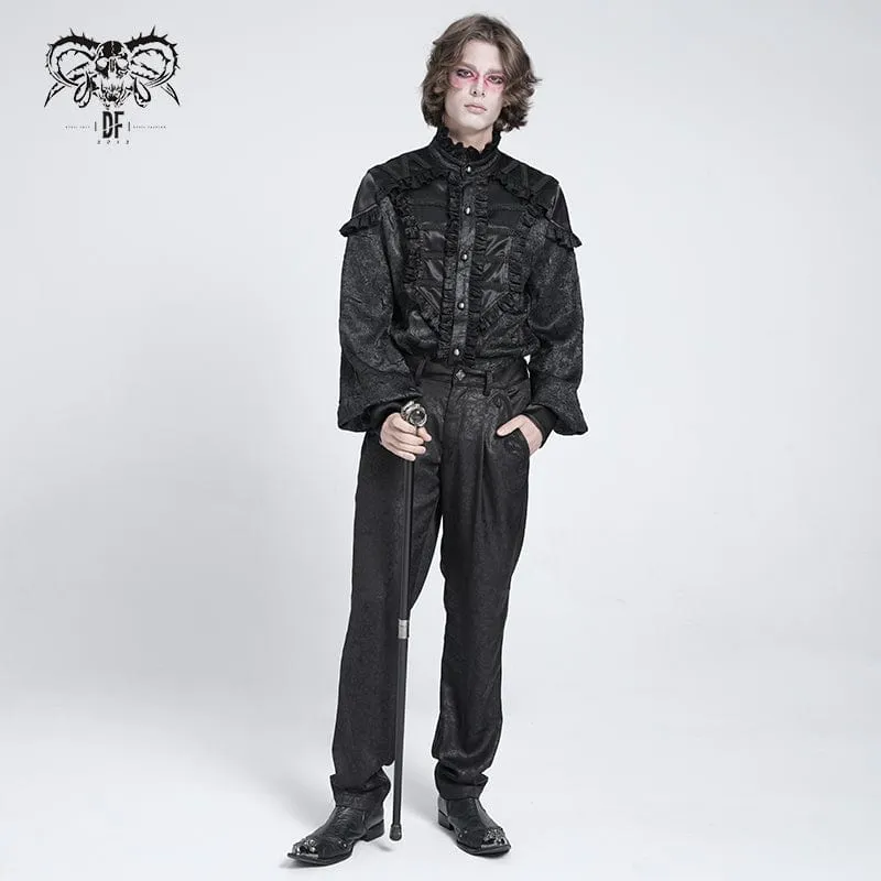 Gothic-Hemd mit Rüschen und Stehkragen und Puffärmeln für Herren, Schwarz