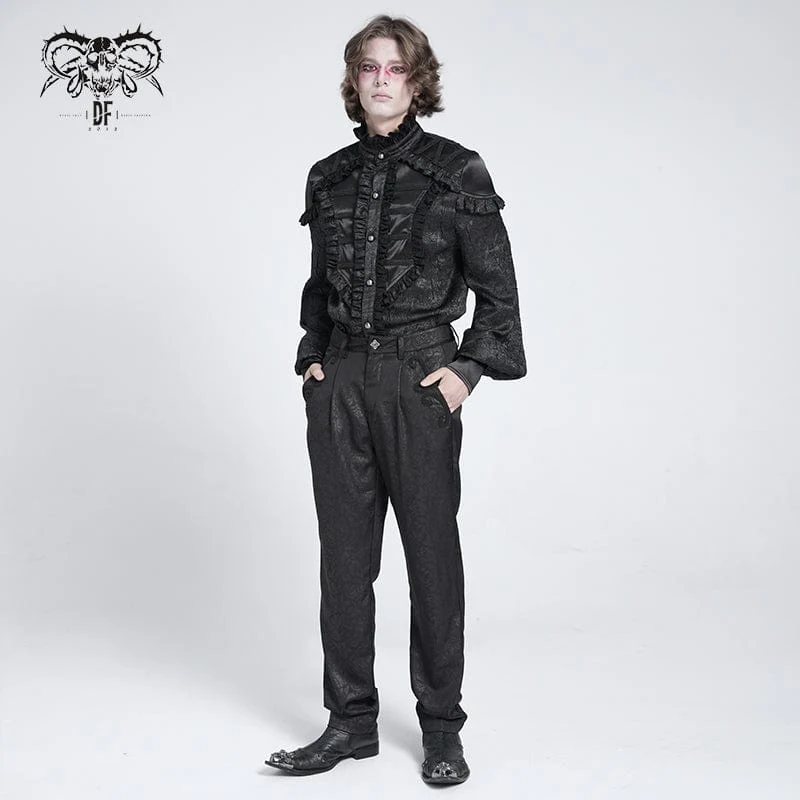 Gothic-Hemd mit Rüschen und Stehkragen und Puffärmeln für Herren, Schwarz