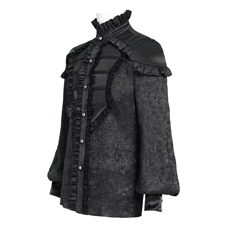 Gothic-Hemd mit Rüschen und Stehkragen und Puffärmeln für Herren, Schwarz