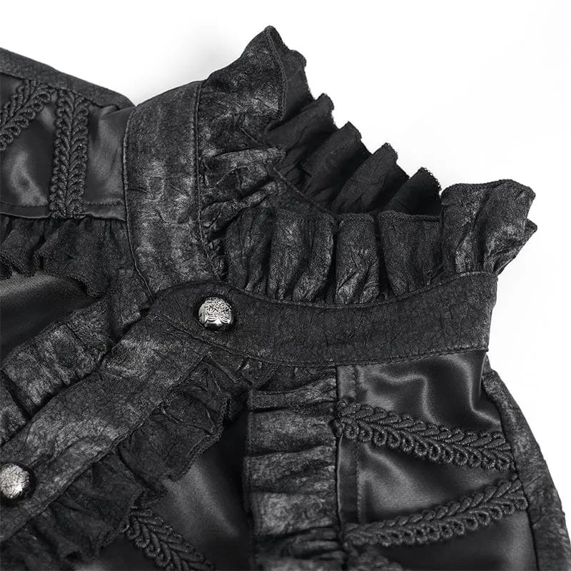 Gothic-Hemd mit Rüschen und Stehkragen und Puffärmeln für Herren, Schwarz