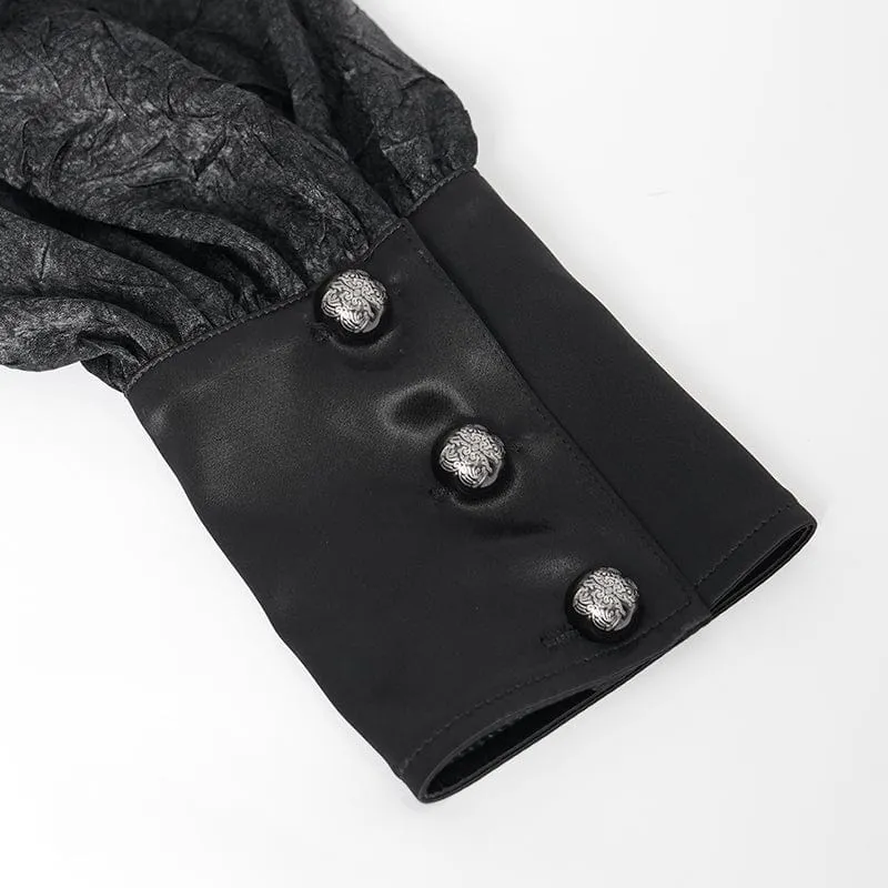 Gothic-Hemd mit Rüschen und Stehkragen und Puffärmeln für Herren, Schwarz