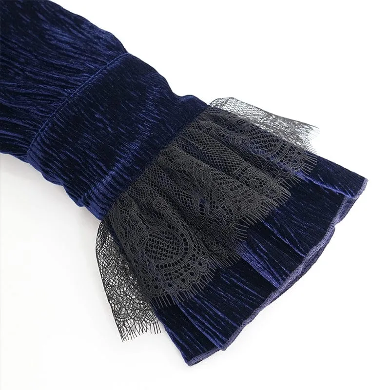 Gothic-Hemd mit V-Ausschnitt und Rüschenspitze für Herren, Blau
