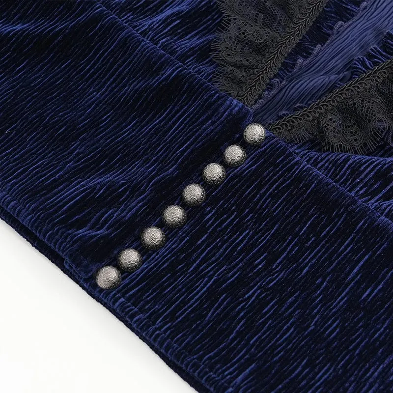 Gothic-Hemd mit V-Ausschnitt und Rüschenspitze für Herren, Blau