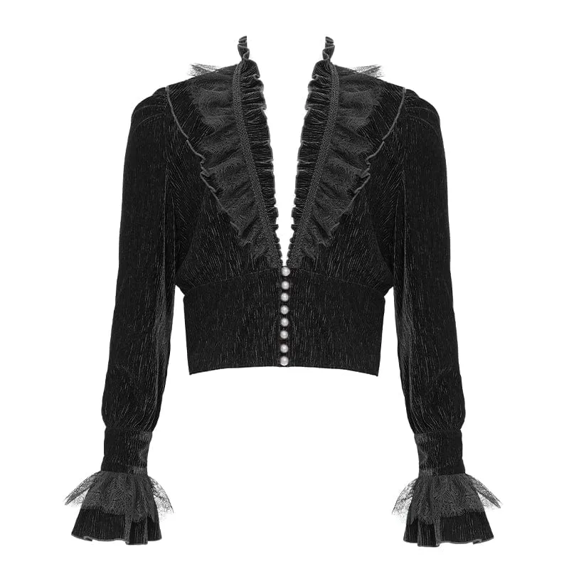 Gothic-Hemd mit V-Ausschnitt und Rüschenspitze für Herren in Schwarz
