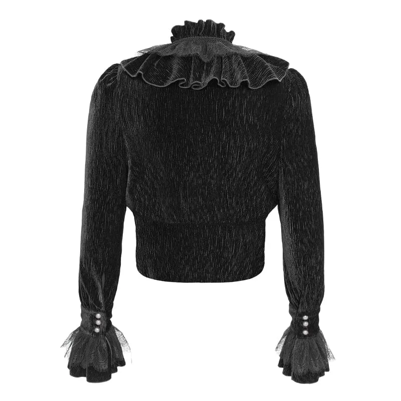 Gothic-Hemd mit V-Ausschnitt und Rüschenspitze für Herren in Schwarz