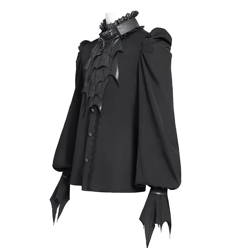 Gothic-Herrenhemd mit Stehkragen und Puffärmeln im Fledermaus-Stil