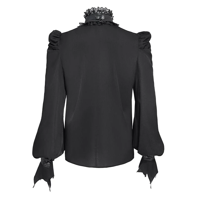 Gothic-Herrenhemd mit Stehkragen und Puffärmeln im Fledermaus-Stil