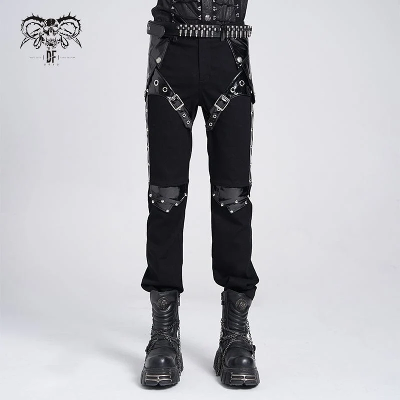 Herren Punk Armor Lackleder Splice Hose