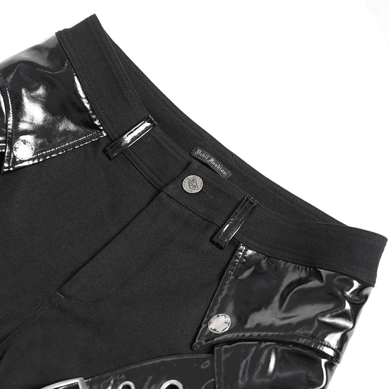 Herren Punk Armor Lackleder Splice Hose