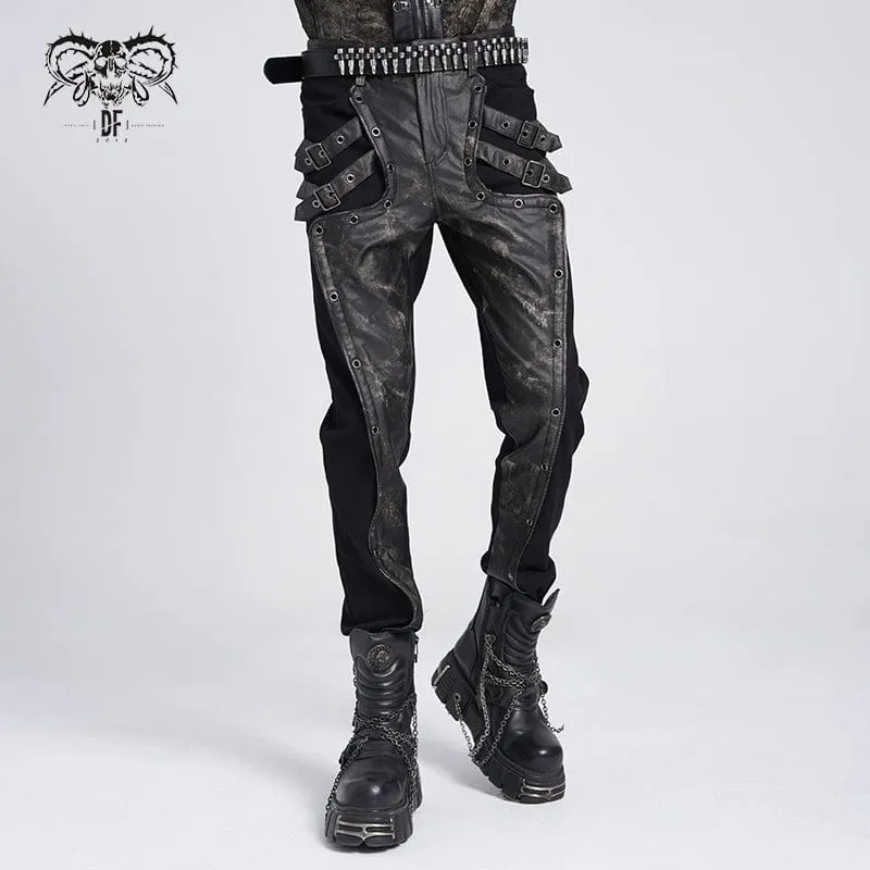 Herrenhose mit Punk-Kunstleder-Spleißschnalle