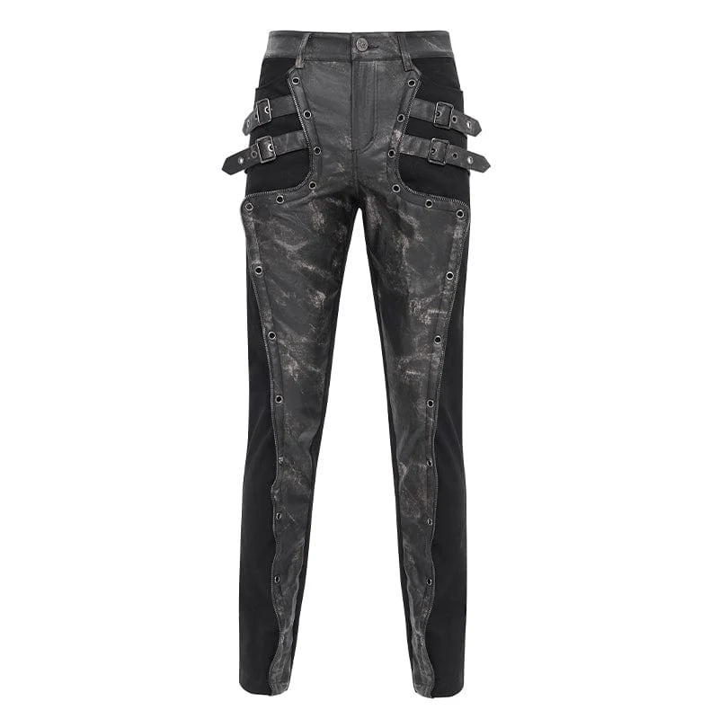 Herrenhose mit Punk-Kunstleder-Spleißschnalle