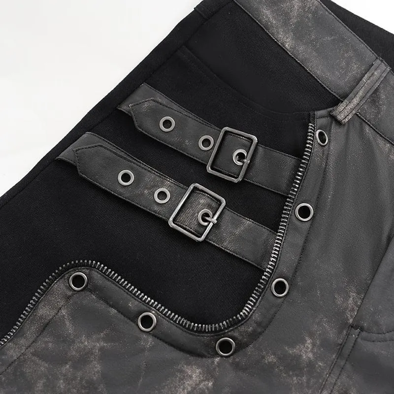 Herrenhose mit Punk-Kunstleder-Spleißschnalle