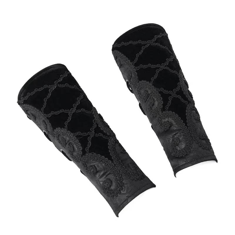 Gothic-Armstulpen aus besticktem Samt mit Schnürung für Herren