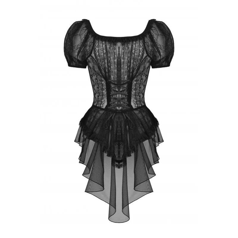 Gothic-Spitzentop mit Schwalbenschwanz und Puffärmeln für Damen