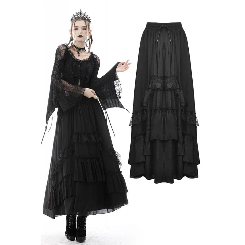 Gothic-Chiffonrock mit Spitzenspleiß und mehreren Lagen für Damen