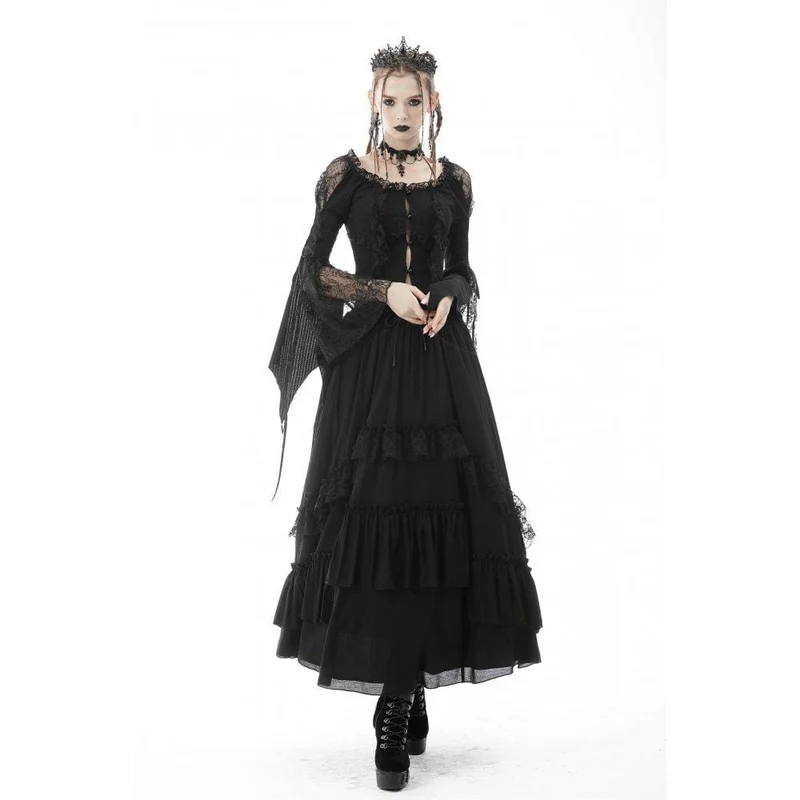 Gothic-Chiffonrock mit Spitzenspleiß und mehreren Lagen für Damen