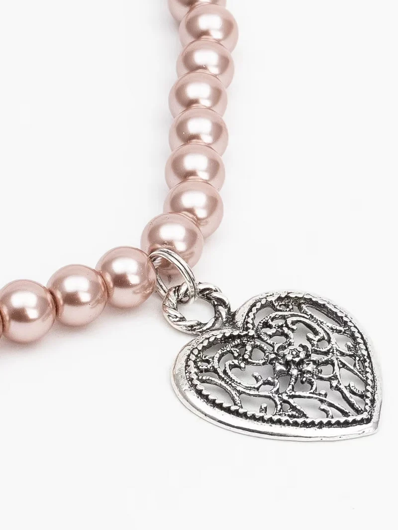 Trachtenkette mit Perlen - ROMANZA - Herz - Natur - 001401-000-0015