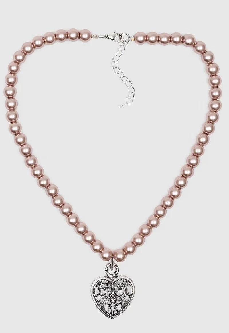Trachtenkette mit Perlen - ROMANZA - Herz - Natur - 001401-000-0015