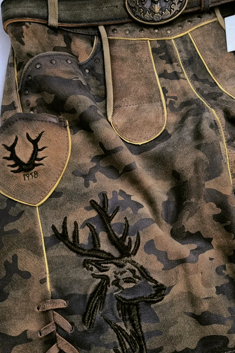 Herren Lederhose MATZE % - Trachtenhose - Krüger Buam - Camouflage - 961764-000-0776