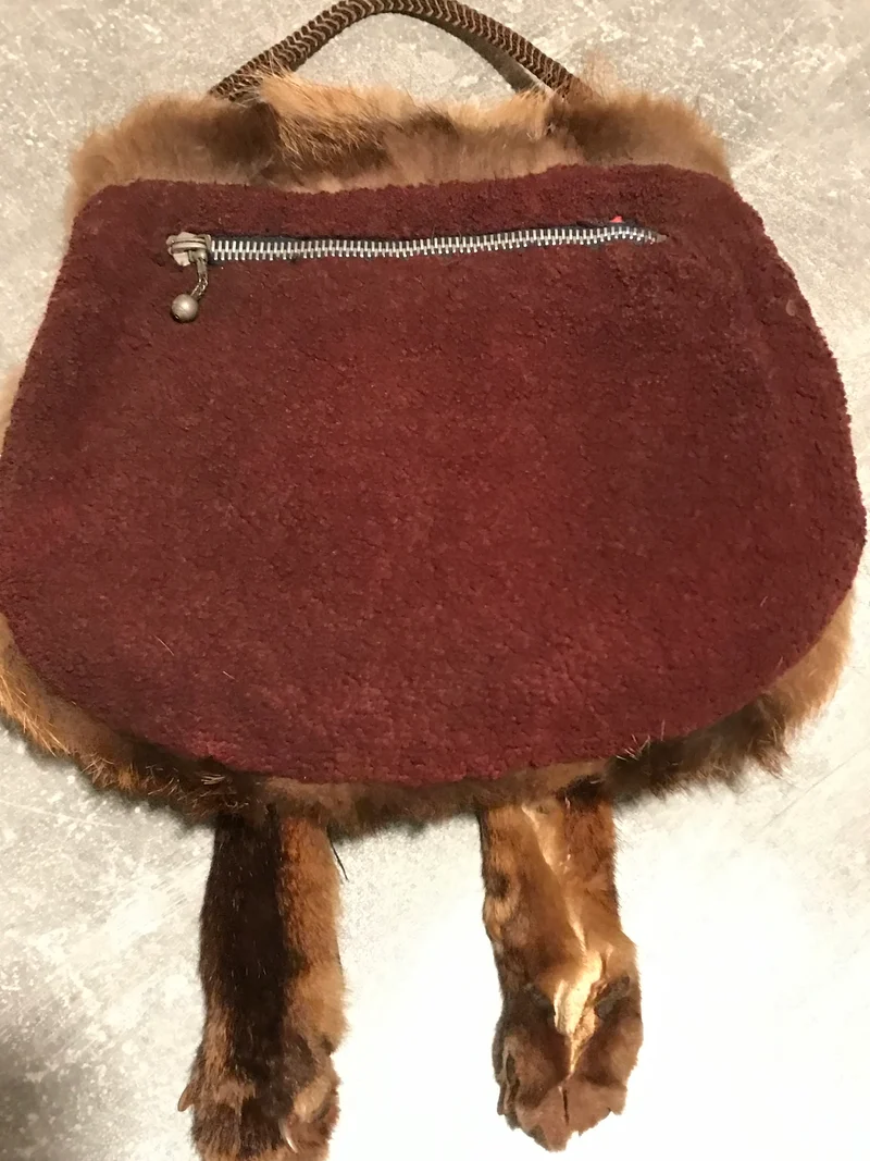 Vintage Echtpelz-Muff mit Pfoten – Einheitsgröße (50er)