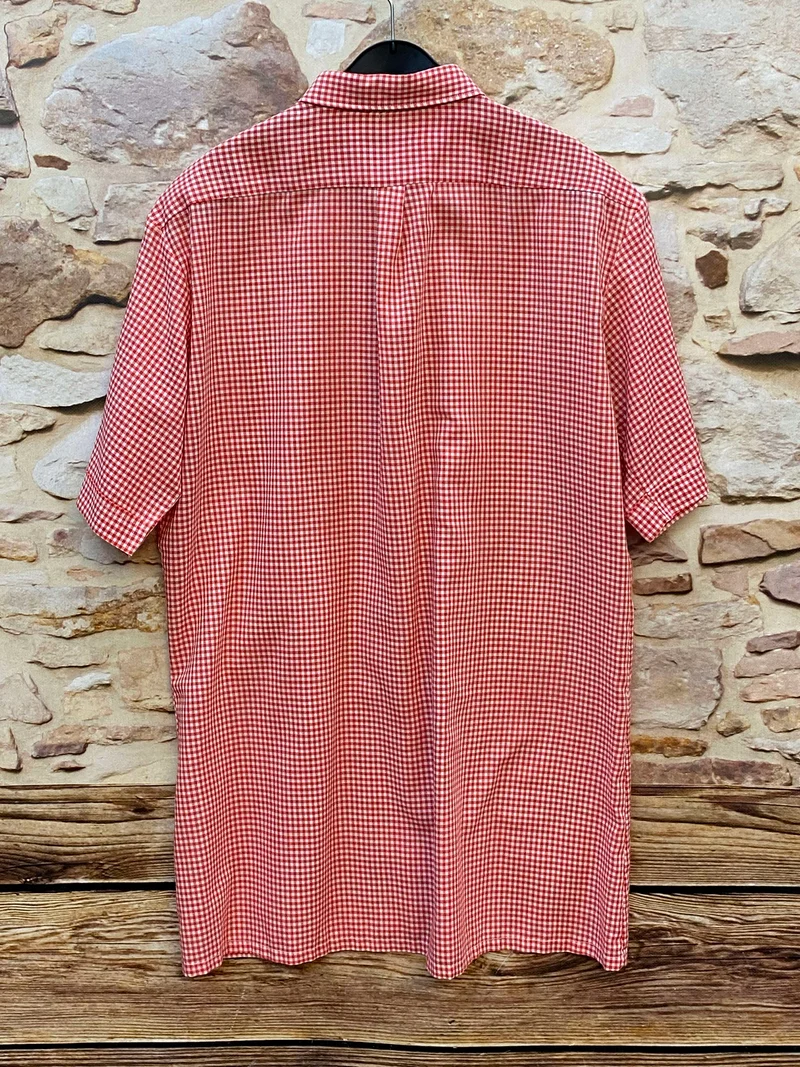 Vintage Trachtenhemd Gr. 40 – rot-weiß kariertes Kurzarmhemd von C&A Loose Fit