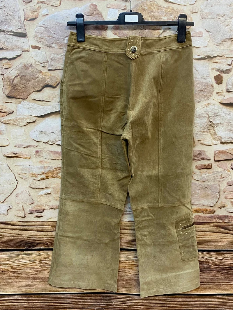 Vintage Damen Lederhose Gr. 40 – lange Trachtenhose aus echtem Leder