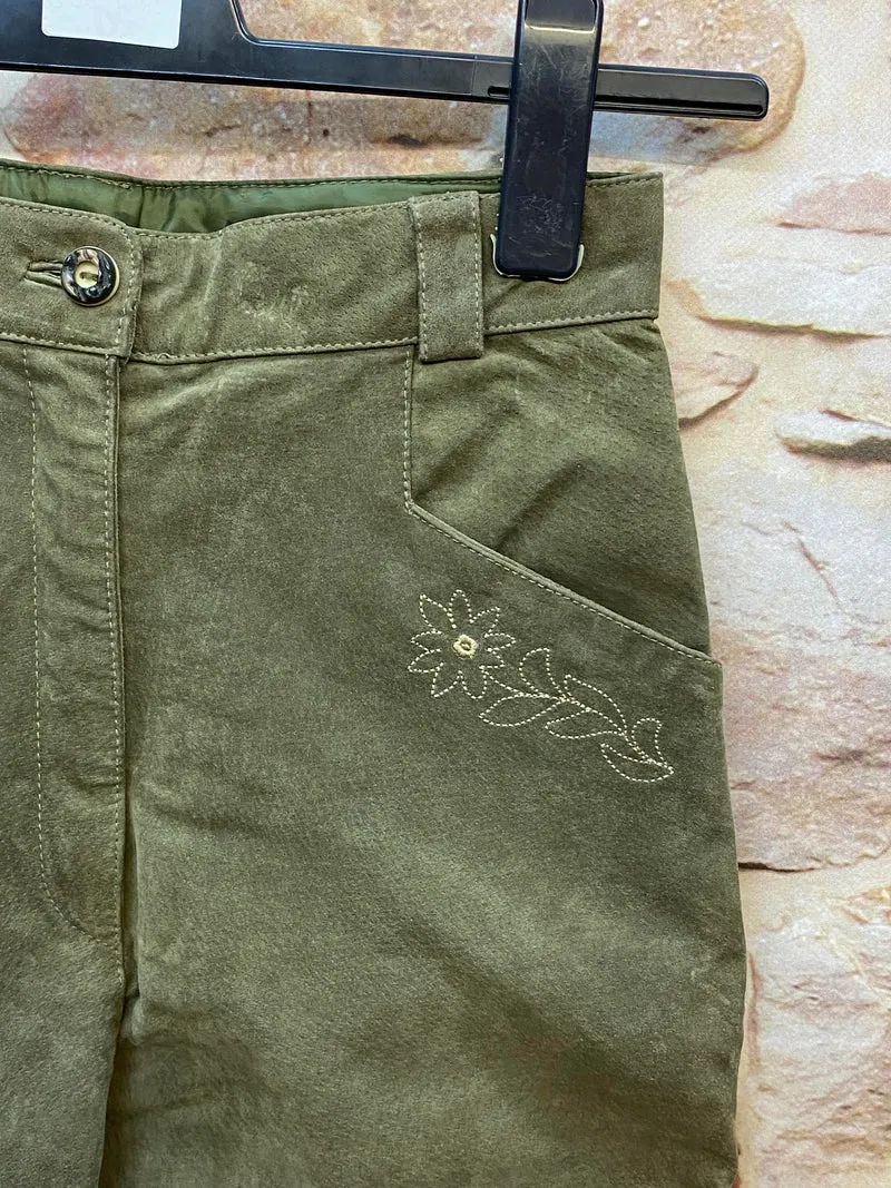 Damen Lederhose Gr. 36 – lange olivgrüne Trachtenlederhose aus Leder