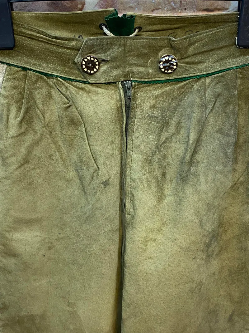 Lange Lederhose Damen Gr. 38 – olivgrüne Trachtenlederhose aus Echtleder