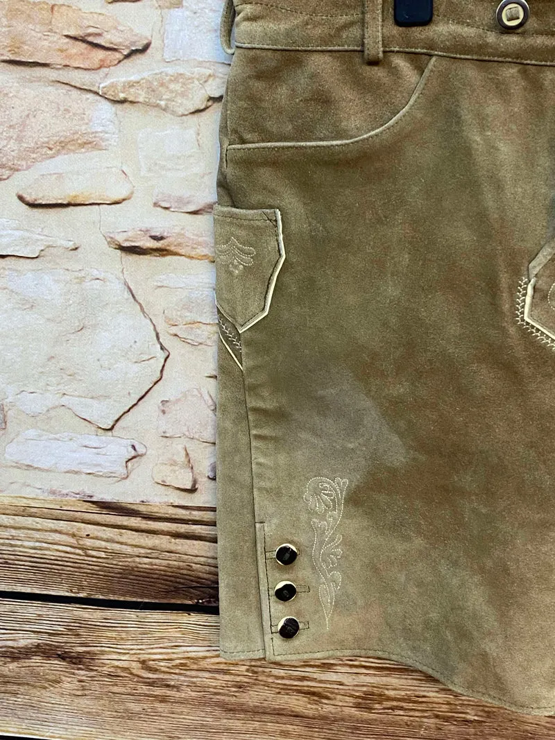 Kurze Trachtenlederhose Herren Gr. 60 – braune Kaisers Trachten Lederhose aus Echtleder