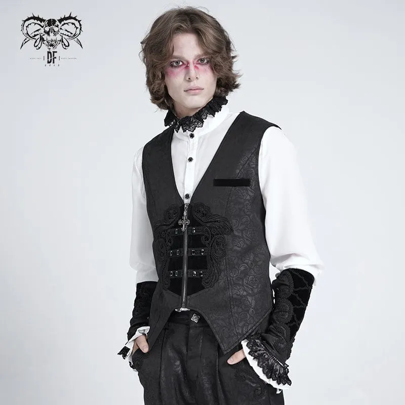 Gothic-Weste aus Samt mit Blumenstickerei für Herren