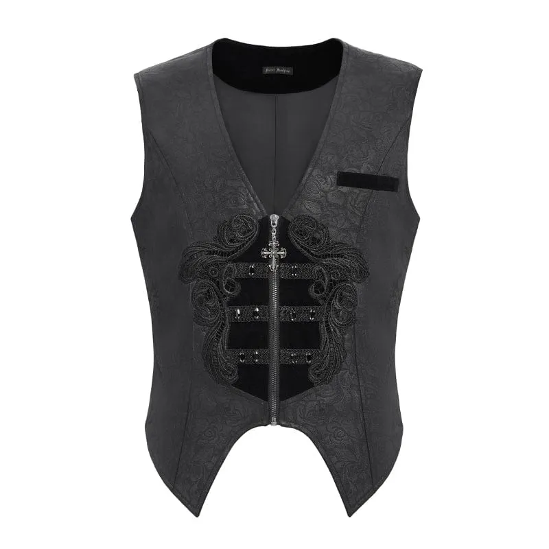 Gothic-Weste aus Samt mit Blumenstickerei für Herren