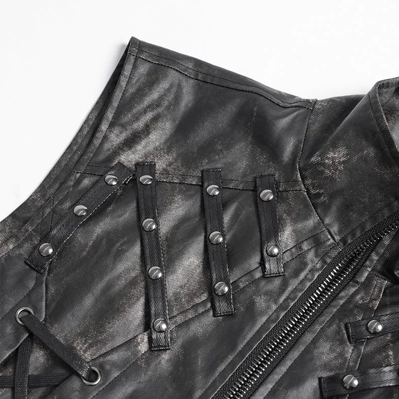 Gothic-Weste mit Stehkragen und Riemchenspleiß für Herren