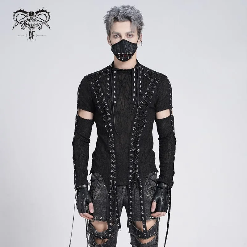 Gothic T-Shirt mit unregelmäßigen Ösenriemen und Schnürung für Herren