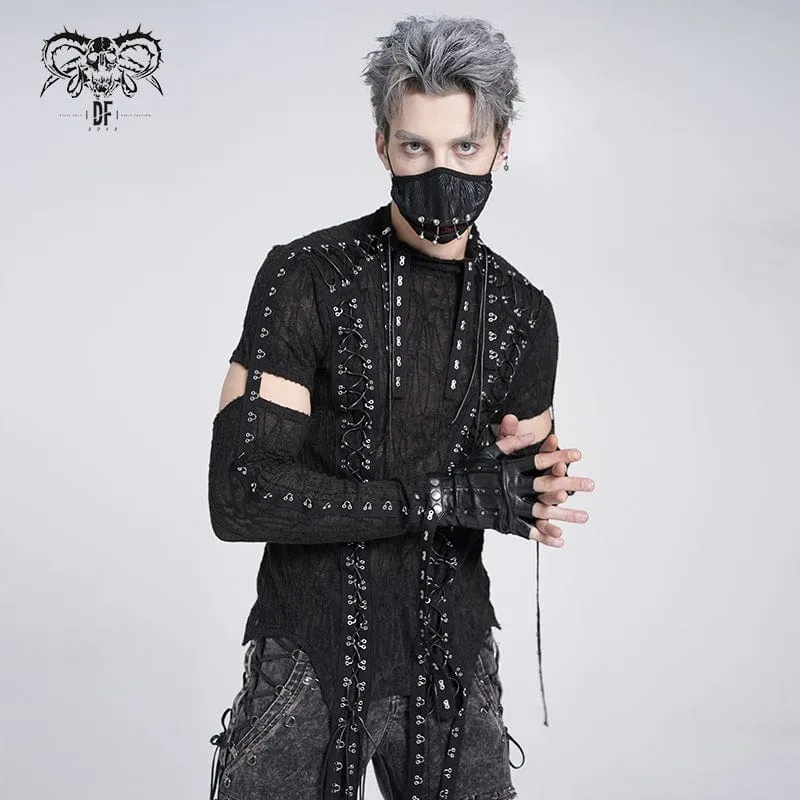 Gothic T-Shirt mit unregelmäßigen Ösenriemen und Schnürung für Herren