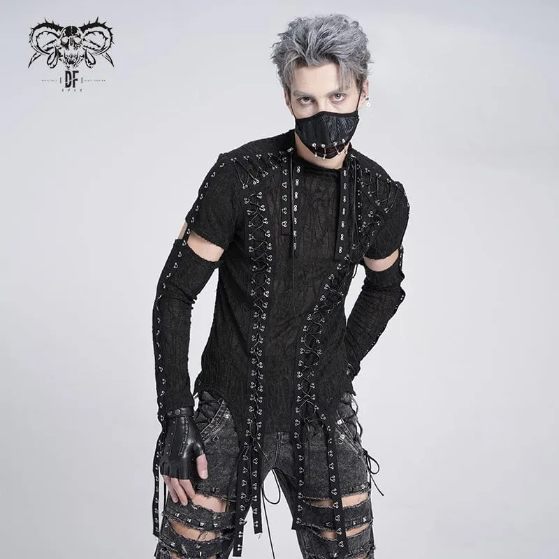 Gothic T-Shirt mit unregelmäßigen Ösenriemen und Schnürung für Herren