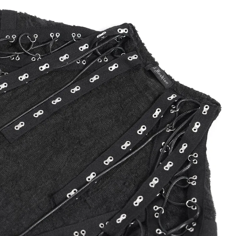 Gothic T-Shirt mit unregelmäßigen Ösenriemen und Schnürung für Herren